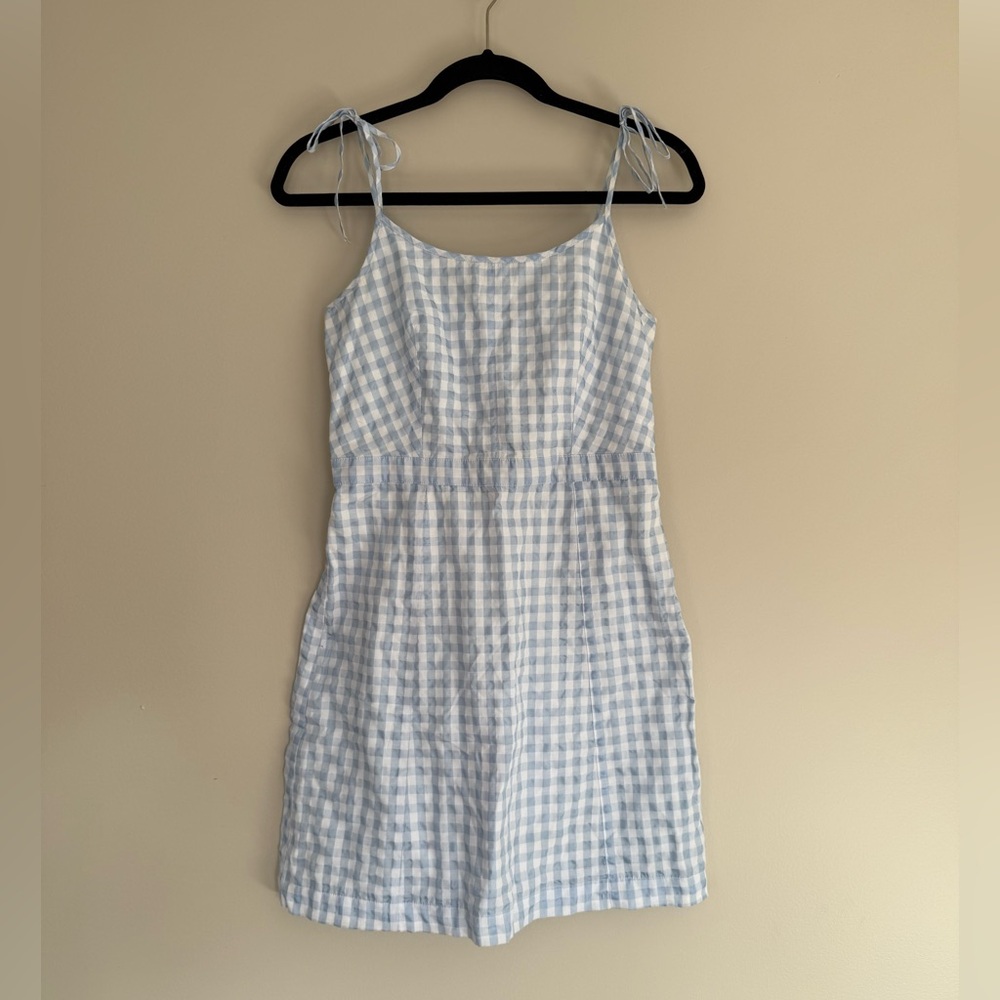 Madewell Gingham Tie Strap Light Blue and White Dress Size 0